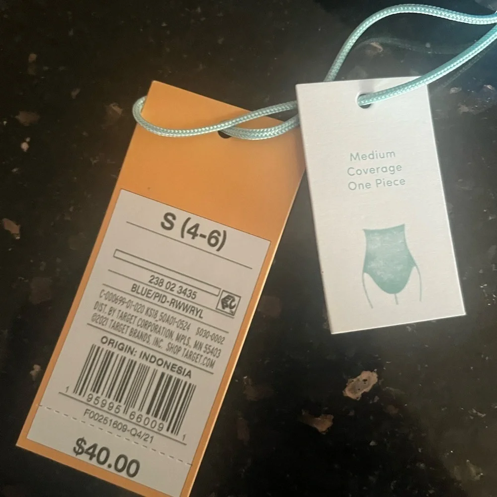 Kona Sol blue color block medium coverage swim suit